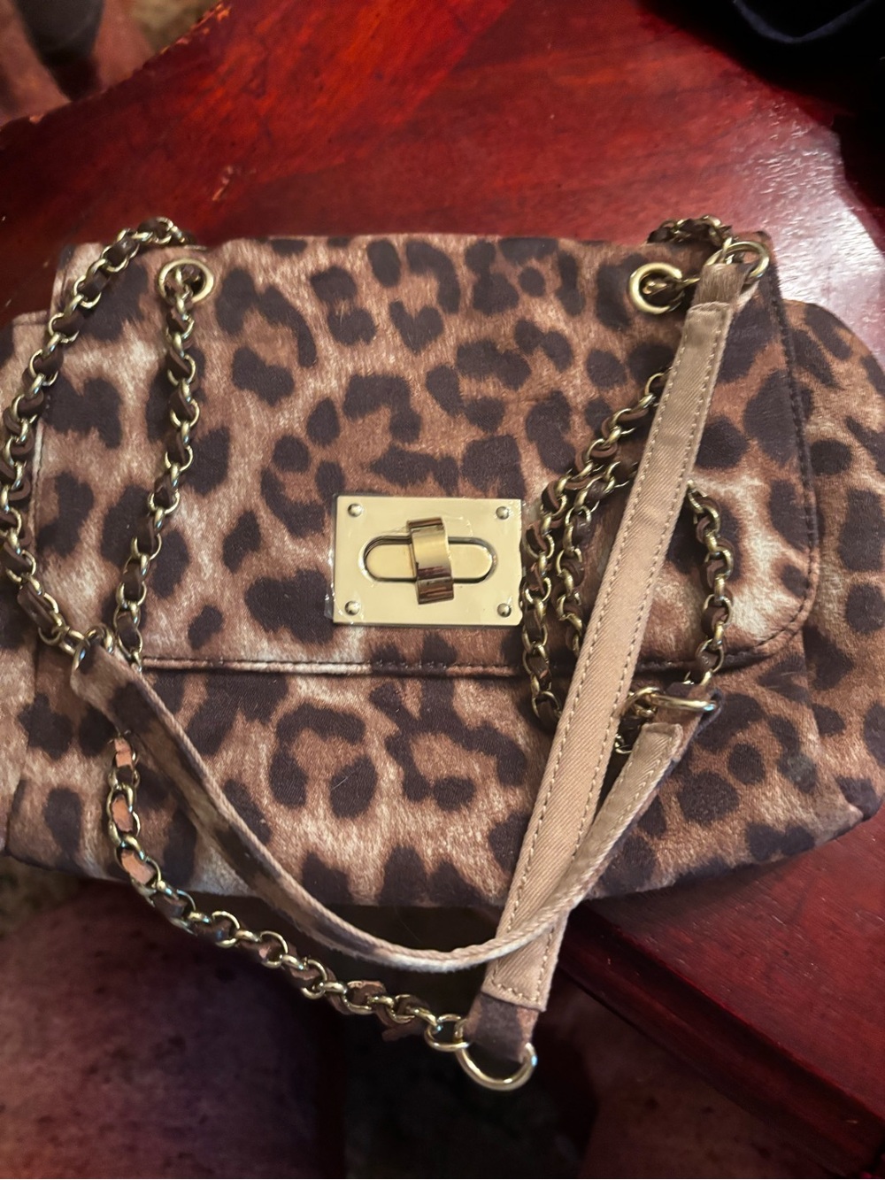 Chico's Leopard-Print Mini Bag with Gold Chain Hardware